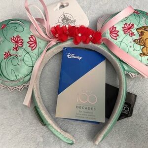 Disney Giselle Mint Satin Floral Ear Headband Limited Edition NWT
